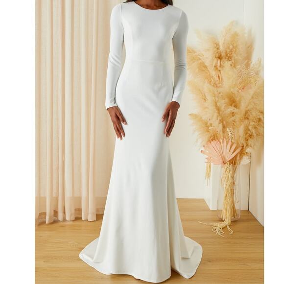 Lulus Bridal NWT Eloquent Endearment White Long Sleeve Backless Maxi Gown Dress - Picture 3 of 10